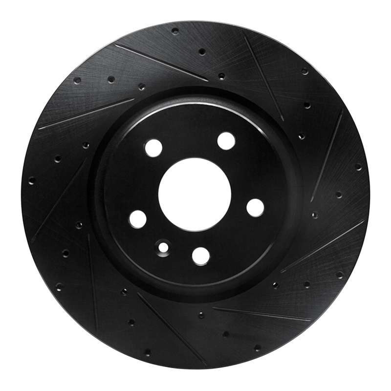 Tesla Model X Brake Rotor (1) - Front Right - R1 Concepts - Drilled & Slotted - Black - `12-`21